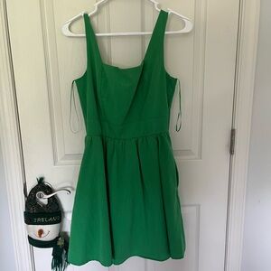 Miami Green Pleated Mini Dress Scoop Neck Sleeveless